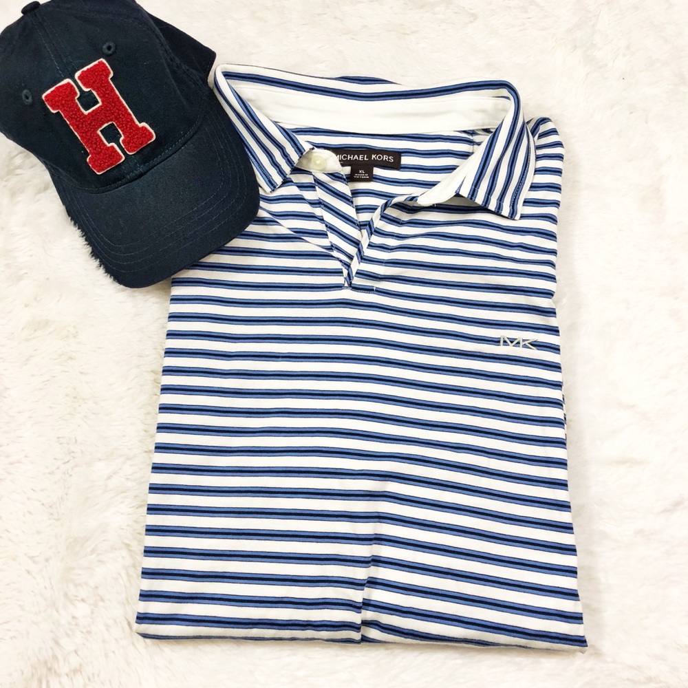 Michael Kors Blue White Striped Polo Sz XL